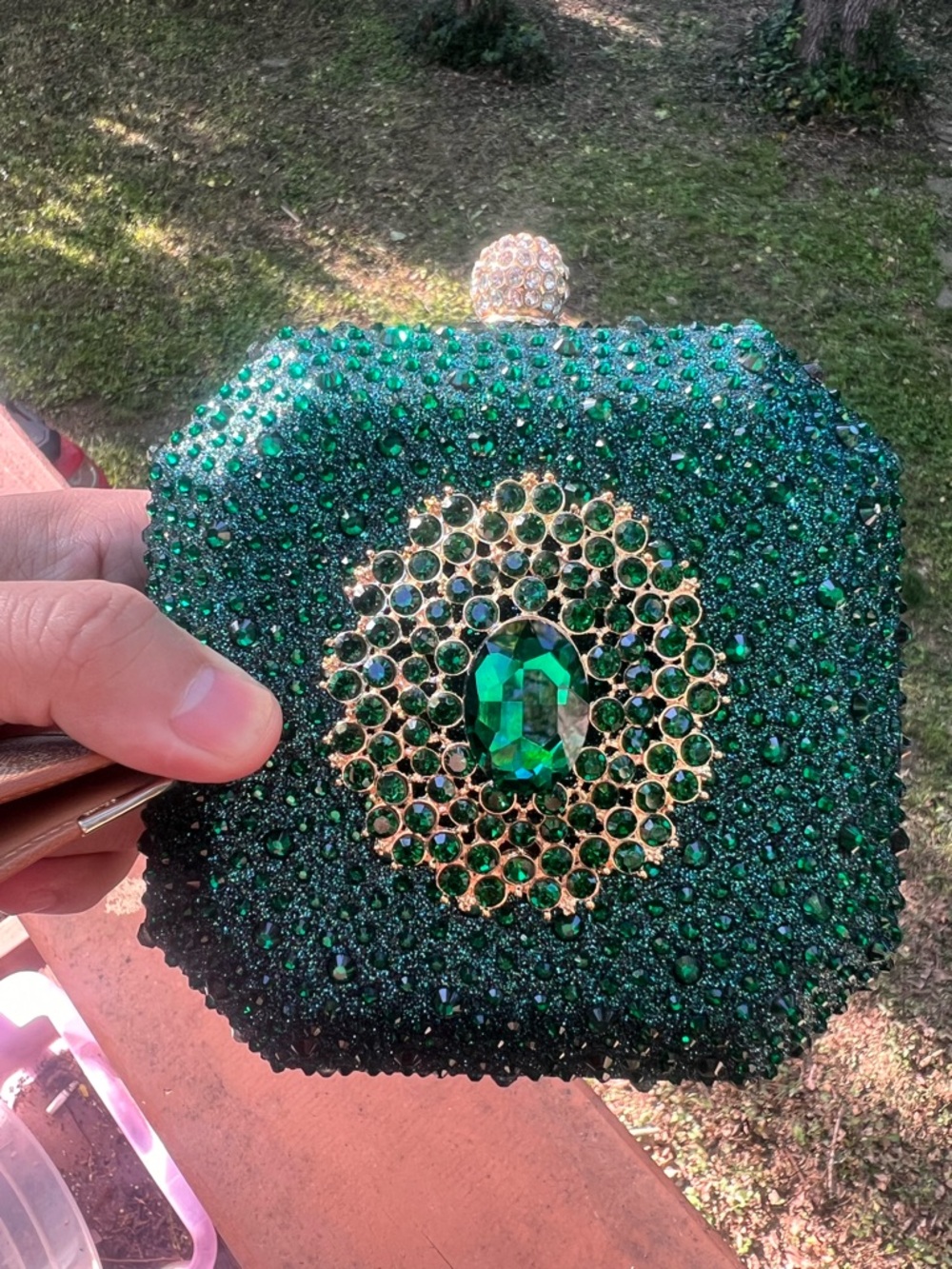 Emerald Green Jeweled Evening Clutch - Picture 3 of 5